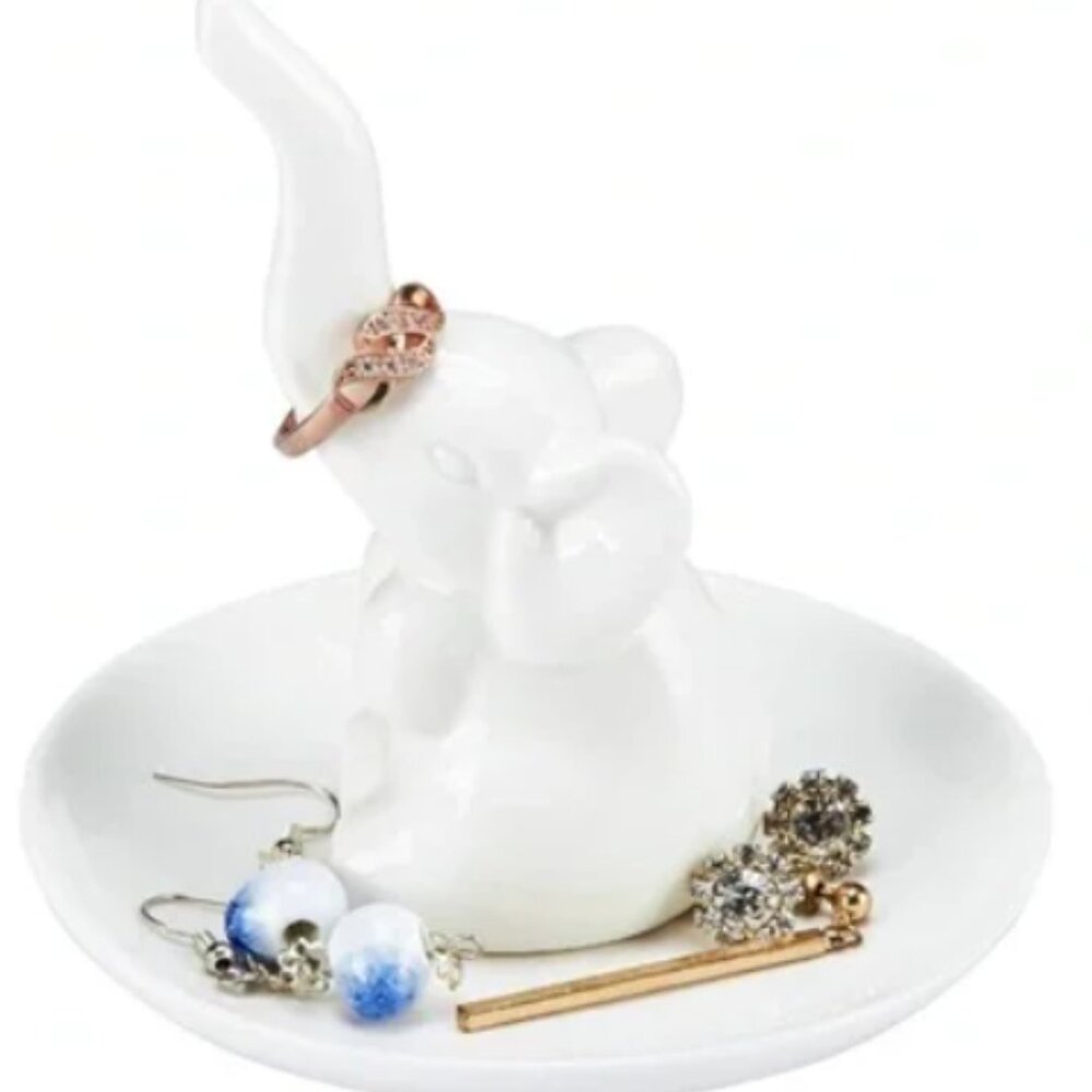 White Elephant Ring Holder Jewelry Dish Organizer Vanity Decor - NWOT